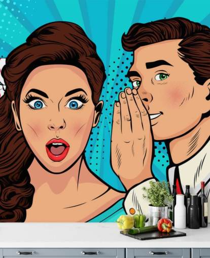 retro tapet av en man som viskar in i en chockad kvinnas öra retro tapet av en man som viskar in i en chockad kvinnas öra