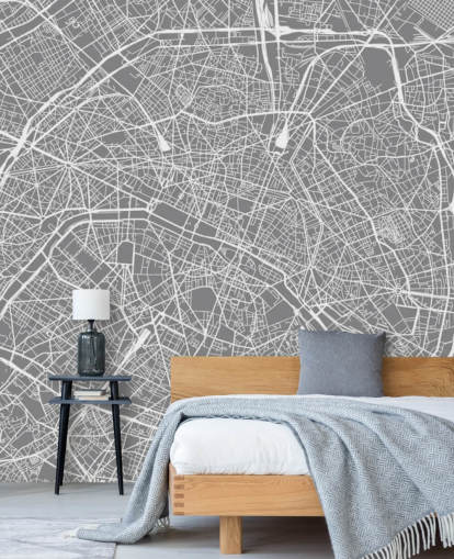 Papel pintado Mapa París gris y blanco Papel pintado Mapa París gris y blanco