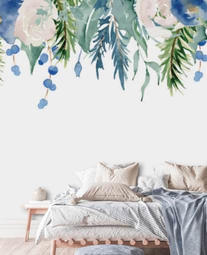 blue and green hanging flowers on white background wallpaper blue and green hanging flowers on white background wallpaper