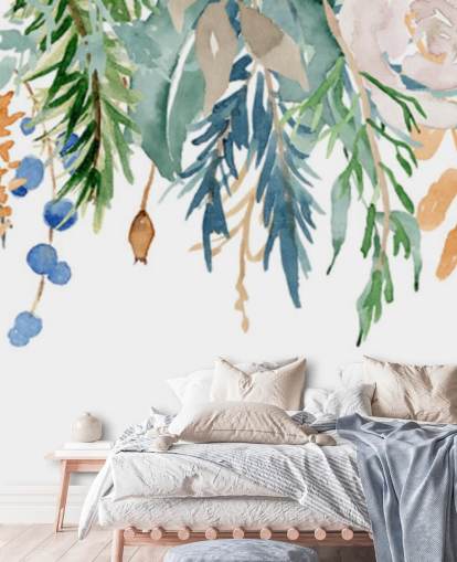 Coral and Blue Hanging Flowers Floral Wallpaper Coral and Blue Hanging Flowers Floral Wallpaper