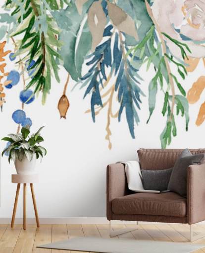 Coral and Blue Hanging Flowers Floral Wallpaper Coral and Blue Hanging Flowers Floral Wallpaper