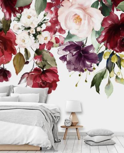 rødbrun floral tapet kalt Flower Chandelier for soverom, stuer og spiserom rødbrun floral tapet kalt Flower Chandelier for soverom, stuer og spiserom