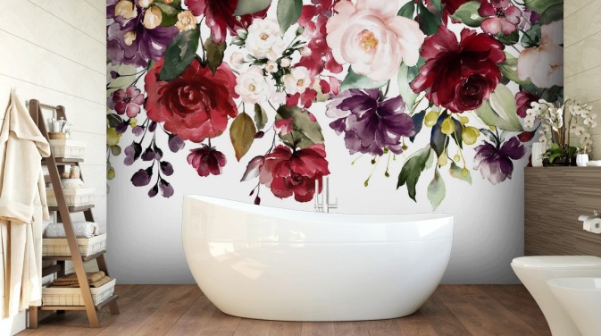 kastanienbraune Blumentapete namens Flower Chandelier für Schlafzimmer, Wohn- und Esszimmer