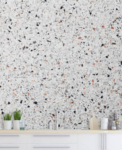 Papel de Parede de Terrazzo Cinzento e Preto e Terracota Salpicado Papel de Parede de Terrazzo Cinzento e Preto e Terracota Salpicado