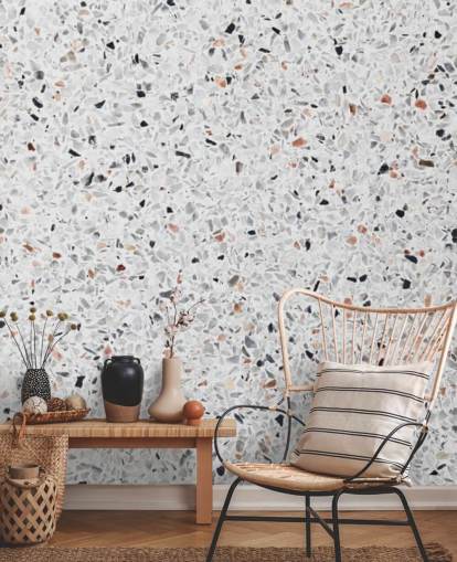 Spräcklig grå och svart och terrakotta Terrazzo Bakgrund Spräcklig grå och svart och terrakotta Terrazzo Bakgrund