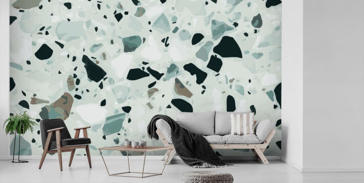 Zwart en grijs Terrazzo behang