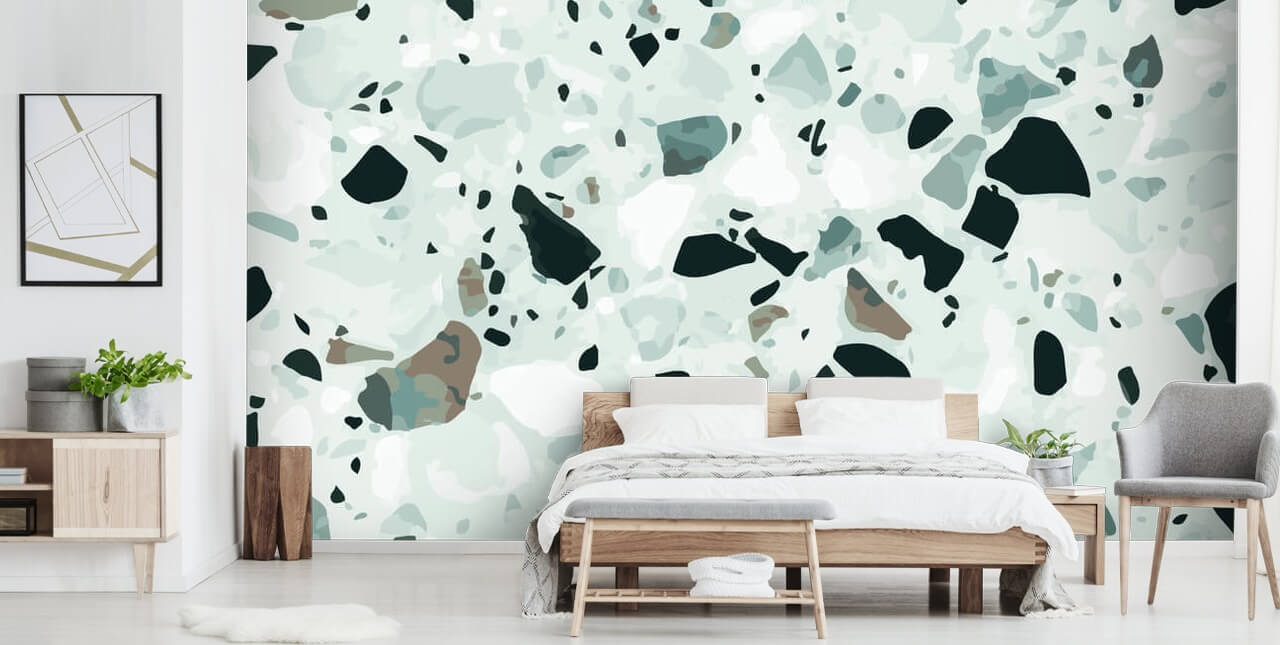 Papier Peint Terrazzo Noir et Gris