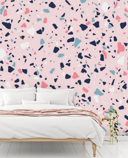 Navy Blue, White and Pink Terrazzo Wallpaper Navy Blue, White and Pink Terrazzo Wallpaper