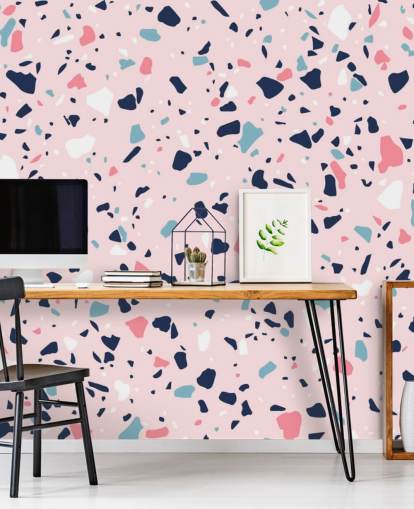 Marineblå, hvit og rosa Terrazzo Bakgrunn Marineblå, hvit og rosa Terrazzo Bakgrunn