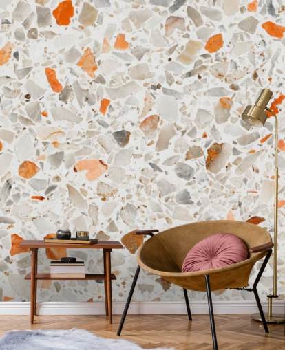 Papier Peint Terrazzo Orange et Gris Vibrant Papier Peint Terrazzo Orange et Gris Vibrant