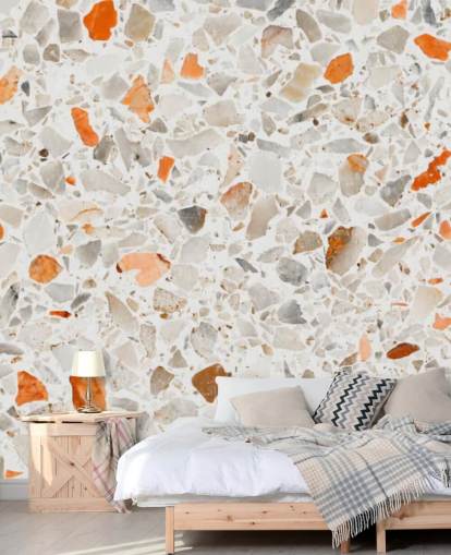 Levendig oranje en grijs terrazzo behang Levendig oranje en grijs terrazzo behang