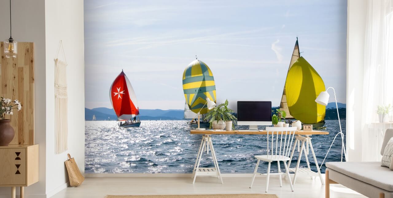 Yachts on Sunny Lake Wallpaper Yachts on Sunny Lake Wallpaper