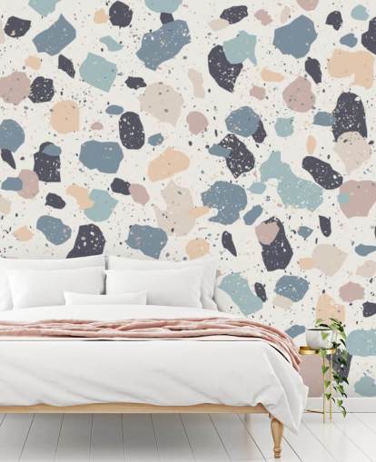 Pastel Pink, Navy, Beige Terrazzo Wallpaper Pastel Pink, Navy, Beige Terrazzo Wallpaper
