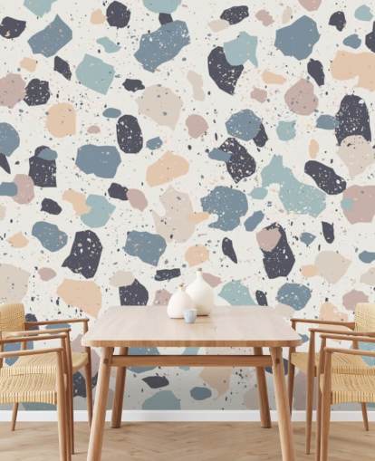 Pastel Pink, Navy, Beige Terrazzo Wallpaper Pastel Pink, Navy, Beige Terrazzo Wallpaper