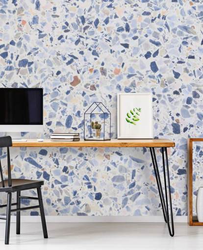 Carta da parati blu terrazzo e macchioline di marrone Carta da parati blu terrazzo e macchioline di marrone