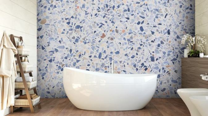 Blue Terrazzo and Speckles of Brown Wallpaper
