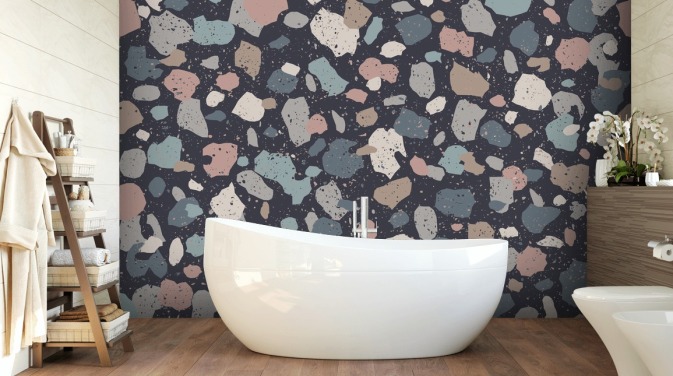 Mørk Blues og Støvete Pinks Terrazzo Bakgrunn
