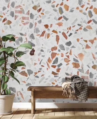 Papel de Parede Marrom Pálido e Cinzento Terrazzo Papel de Parede Marrom Pálido e Cinzento Terrazzo