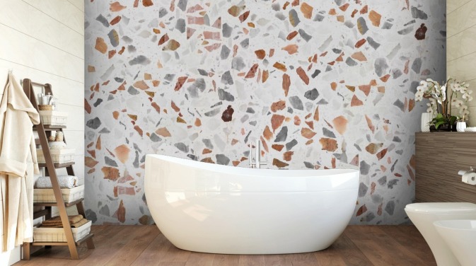 Lichtbruin en grijs Terrazzo behang
