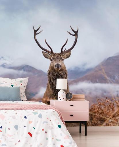 stag in misty landscape wallpaper stag in misty landscape wallpaper