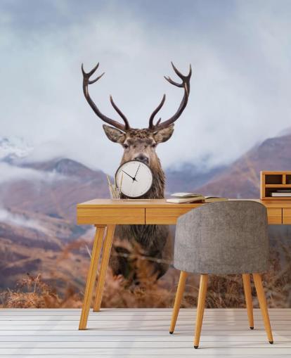 stag in misty landscape wallpaper stag in misty landscape wallpaper