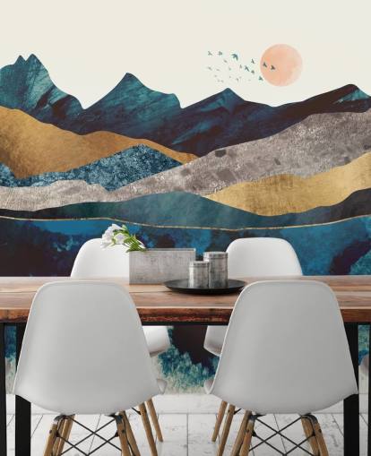 navy blue and gold texture-effect mountain view wallpaper navy blue and gold texture-effect mountain view wallpaper