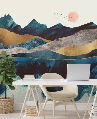 Marineblau und Gold Textur-Effekt Mountain View Tapete Marineblau und Gold Textur-Effekt Mountain View Tapete