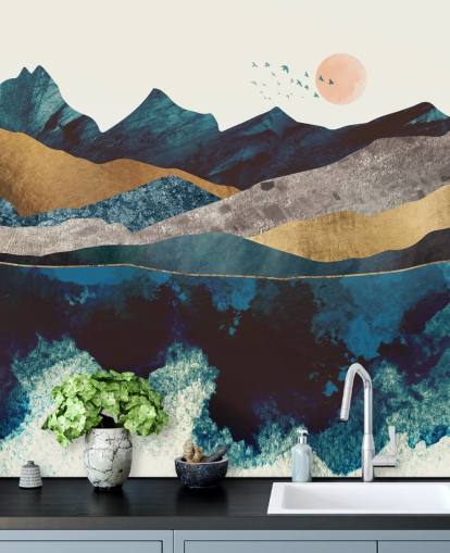 Marineblau und Gold Textur-Effekt Mountain View Tapete Marineblau und Gold Textur-Effekt Mountain View Tapete