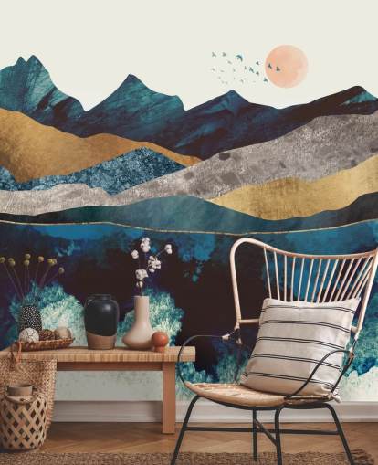 navy blue and gold texture-effect mountain view wallpaper navy blue and gold texture-effect mountain view wallpaper