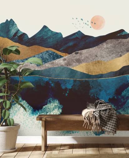 Marineblau und Gold Textur-Effekt Mountain View Tapete Marineblau und Gold Textur-Effekt Mountain View Tapete