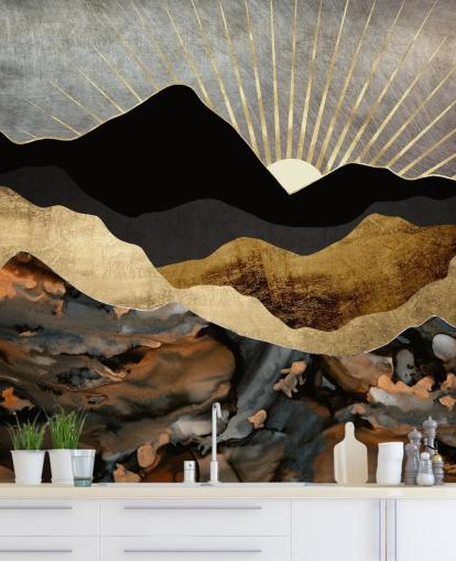 Grå, guld och svart abstrakt berg landskap Bakgrund Grå, guld och svart abstrakt berg landskap Bakgrund