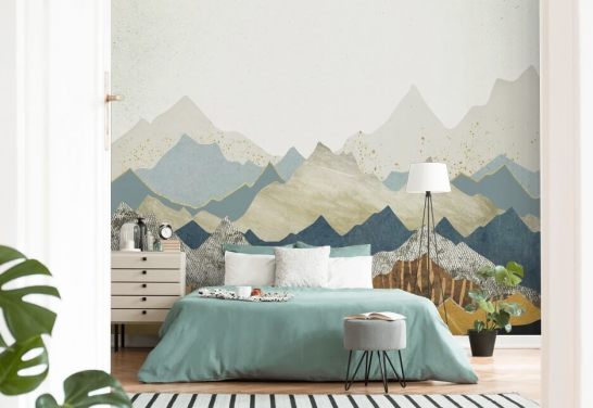 Marble and Concrete Effect Abstract Mountains Wallpaper