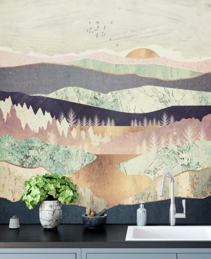 Violetti ja kulta vaikutus Abstrakti vuori ja joki taustakuva Violetti ja kulta vaikutus Abstrakti vuori ja joki taustakuva