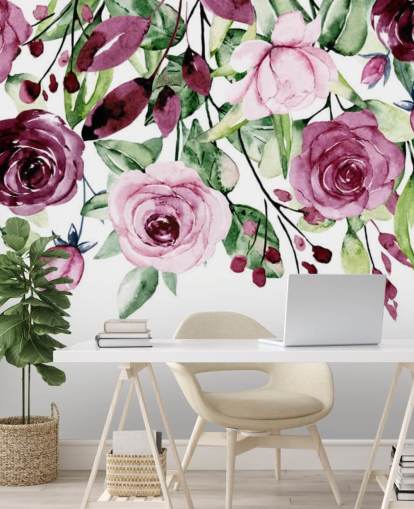 carta da parati viola con fiori e foglie carta da parati viola con fiori e foglie