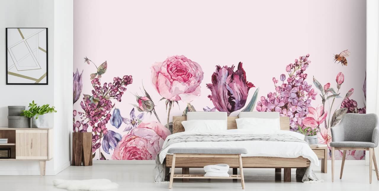 purple and pink lilac and rose garden wallpaper