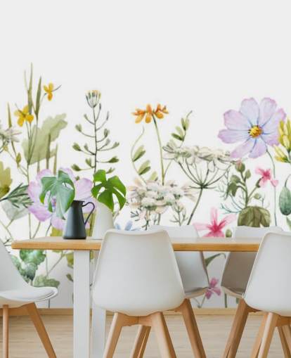 lyst brugerdefineret blomstereng tapetmaleri kaldet Delicate Floral Meadow til soveværelser lyst brugerdefineret blomstereng tapetmaleri kaldet Delicate Floral Meadow til soveværelser