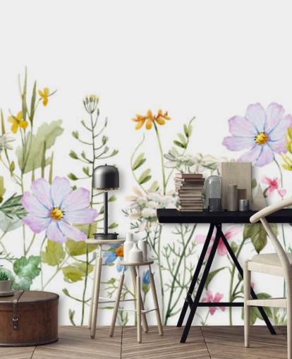 ljus anpassad blommig äng tapetväggmålning kallad Delicate Floral Meadow för sovrum ljus anpassad blommig äng tapetväggmålning kallad Delicate Floral Meadow för sovrum