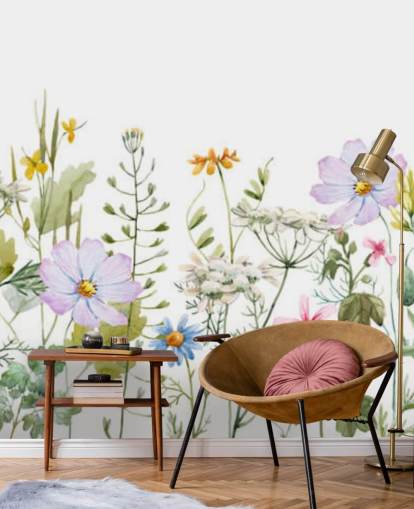 murale di carta da parati floreale personalizzato luminoso chiamato Delicate Floral Meadow per camere da letto murale di carta da parati floreale personalizzato luminoso chiamato Delicate Floral Meadow per camere da letto