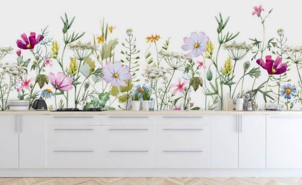 lyst brugerdefineret blomstereng tapetmaleri kaldet Delicate Floral Meadow til soveværelser
