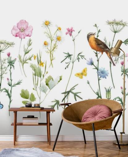 Geïllustreerde weide bloemen behang Geïllustreerde weide bloemen behang
