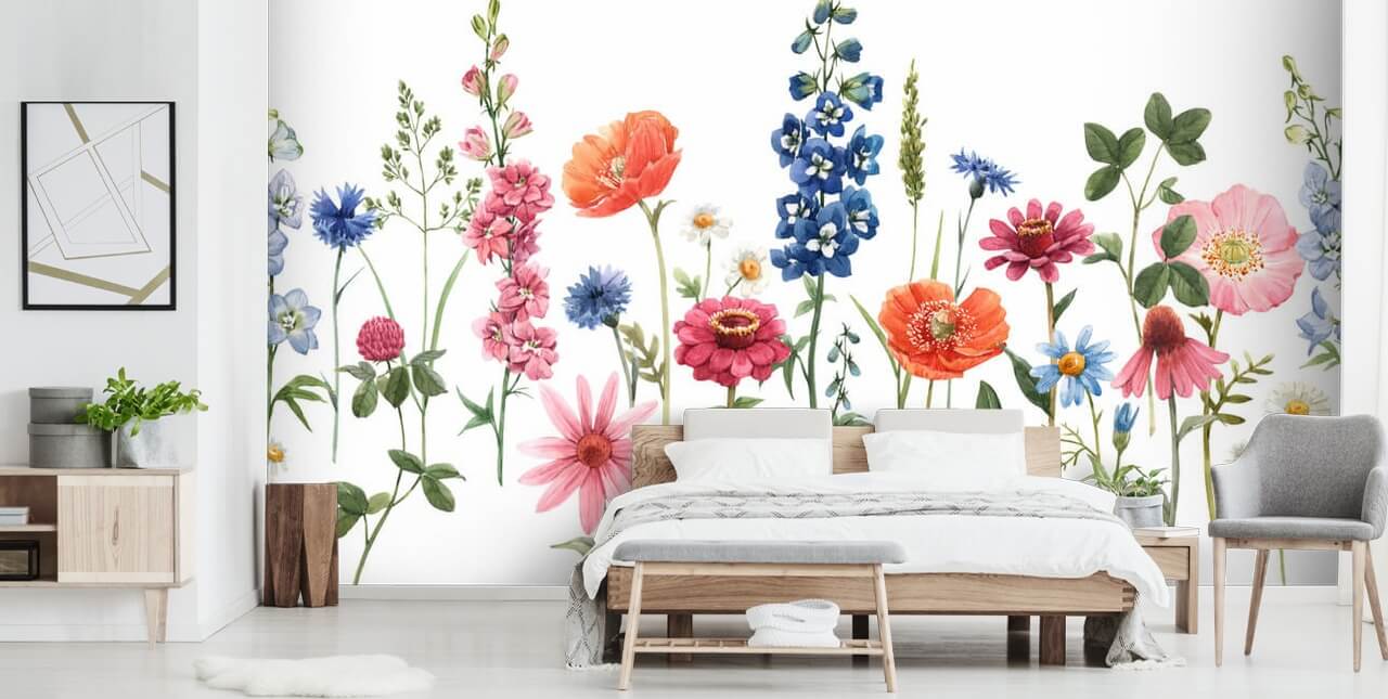 kleurrijke weide bloemen behang