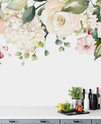 blekrosa og salviegrønne tilpassede hengende blomster tapetmaleri kalt Romantic Flower Chandelier for spisestuer blekrosa og salviegrønne tilpassede hengende blomster tapetmaleri kalt Romantic Flower Chandelier for spisestuer