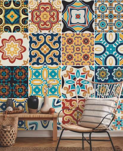 Moroccan Terracotta and Blue Tiles Wallpaper Moroccan Terracotta and Blue Tiles Wallpaper