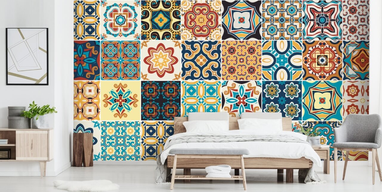 Moroccan Terracotta and Blue Tiles Wallpaper Moroccan Terracotta and Blue Tiles Wallpaper