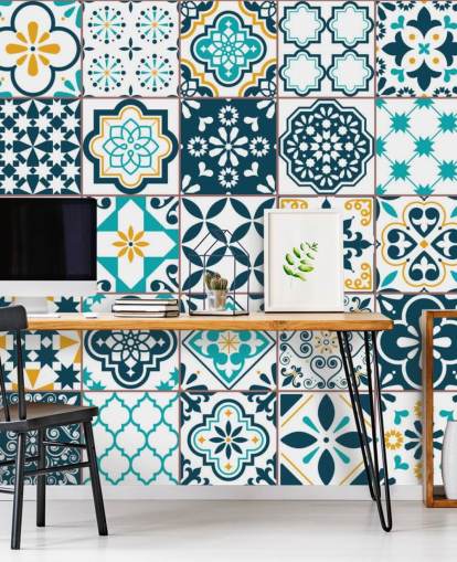 blue and mustard pattern tiles wallpaper blue and mustard pattern tiles wallpaper