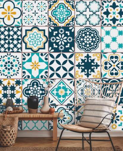 blue and mustard pattern tiles wallpaper blue and mustard pattern tiles wallpaper