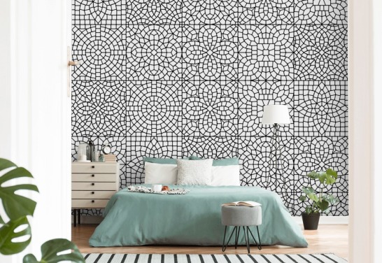 Svart och vit mosaik kakel väggmålning