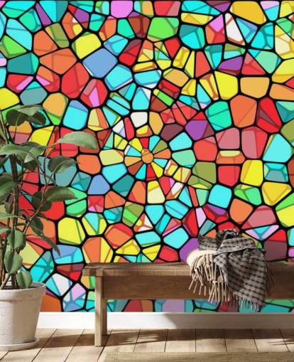 Fargerikt geometrisk glassmaleri Fargerikt geometrisk glassmaleri