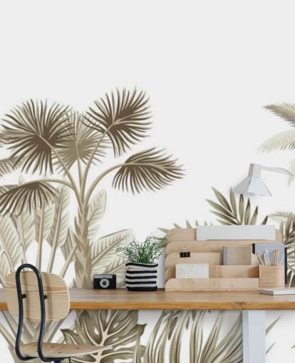 very subtle brown illustrated jungle on white background wall mural very subtle brown illustrated jungle on white background wall mural