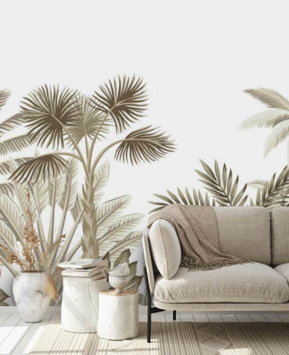 very subtle brown illustrated jungle on white background wall mural very subtle brown illustrated jungle on white background wall mural